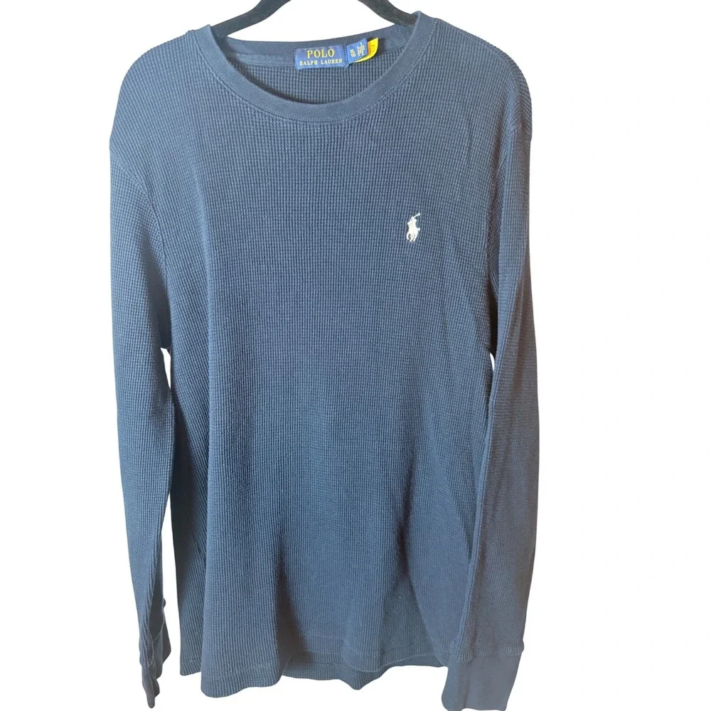 Polo Ralph Lauren Mens‎ XL Navy Blue Waffle Knit Thermal Long Sleeve Crewneck